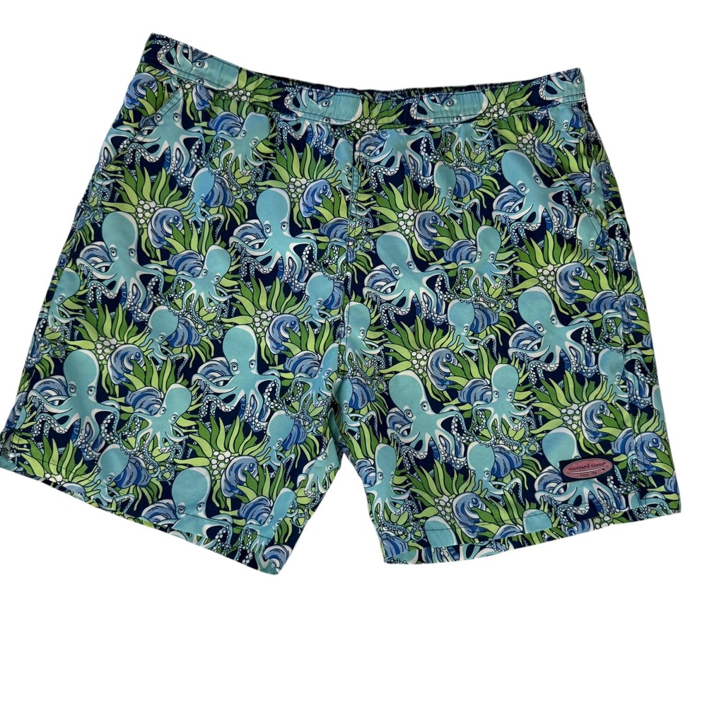 Vineyard Vines Mens Octopus Print Swim Trunks Blue Green Mesh Lined‎ Size L